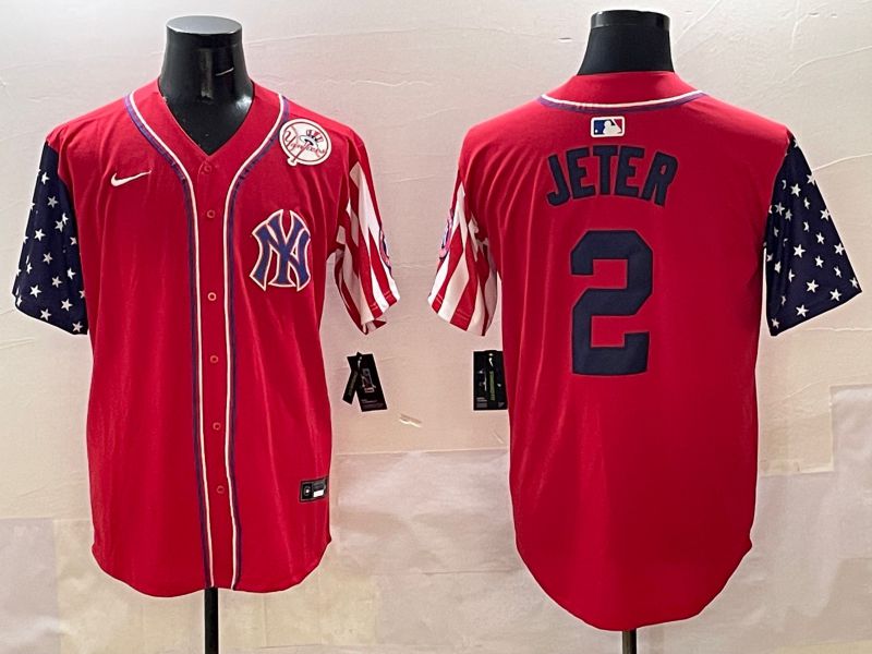 Men New York Yankees #2 Jeter Red a generation of national flags Jointly Name 2025 Nike MLB Jersey style 7->new york yankees->MLB Jersey